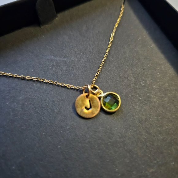 Hand Stamped Gold Mini Initial Custom Birthstone Necklace - Picture 4 of 5